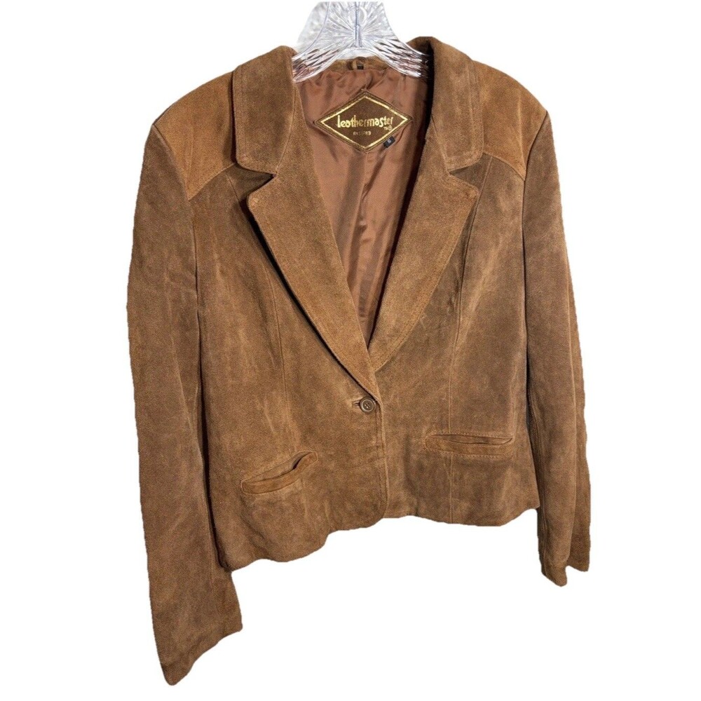 Vintage Leathermaster 100% Leather Suit Jacket Tan Suede Size 16 Men’s